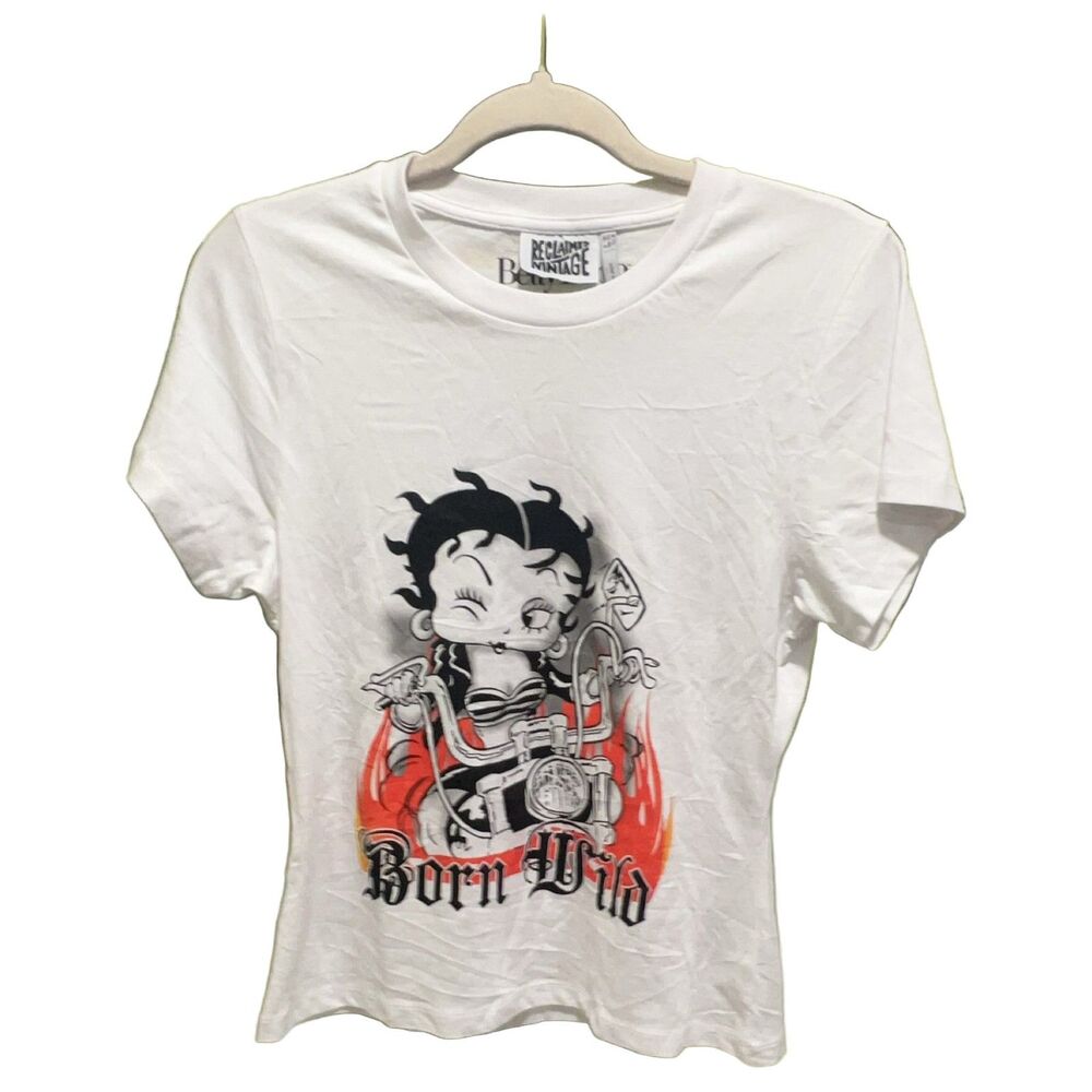 Reclaimed Vintage x Betty Boop Born Wild T-Shirt Women's White US 8 Graphic Tee